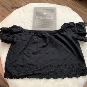 Madewell Off Shoulder Top, Black Eyelet (XL)